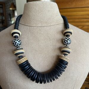 Vintage Boho Wooden Bead Statement Necklace